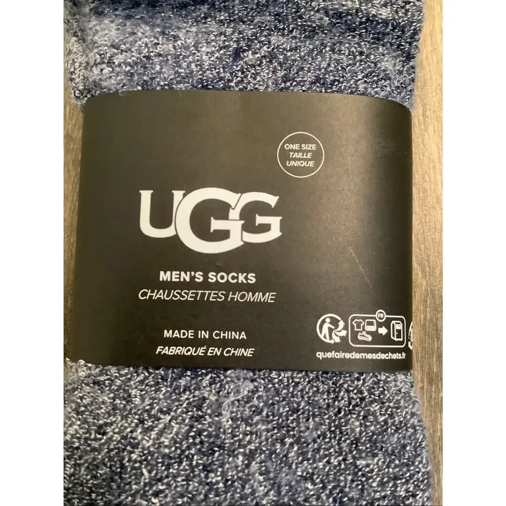 UGG Mens One Size Marled Navy Kyro Cozy Knit Crew Socks Lounge Minimalist B23-11